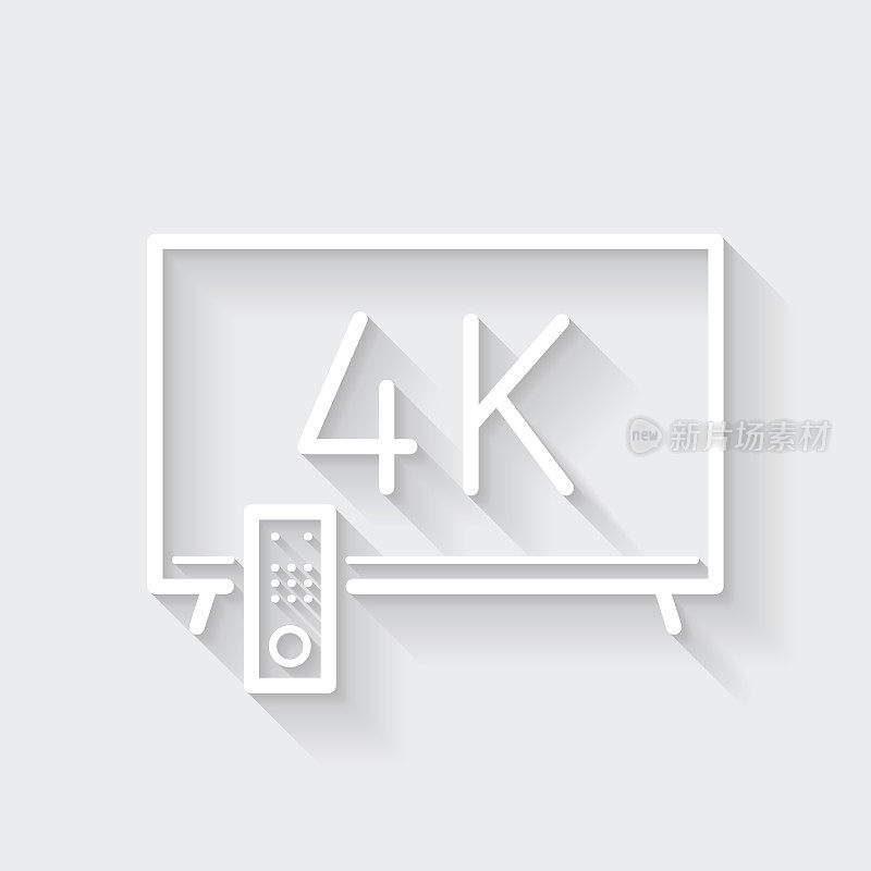 4 k电视。图标与空白背景上的长阴影-平面设计